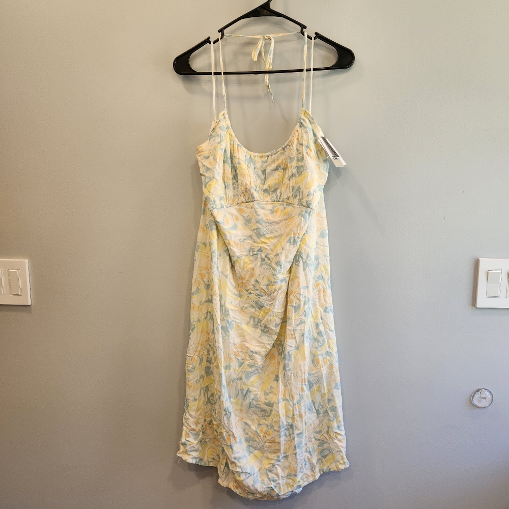 BP. Nordstrom NWT Teal Ivory Zel Floral Halter Slipdress